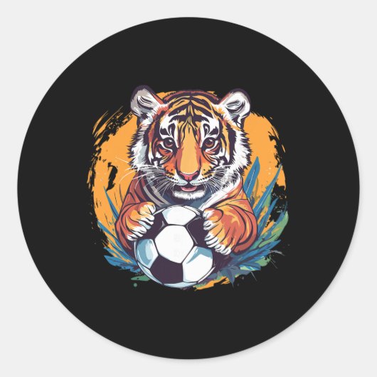 Tiger Soccer Byll Fierce Jungle Animal  Runder Aufkleber (Vorderseite)