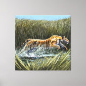 Tiger Splashing durch den Sumpf Triptych Acrylic Leinwanddruck (Vorderseite)