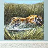 Tiger Splashing durch den Sumpf Triptych Acrylic Leinwanddruck (Insitu (Holzboden))
