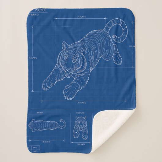 Tiger-Sprung-Blueprint – Technisches Linienkunstpl Sherpadecke (Vorderseite)