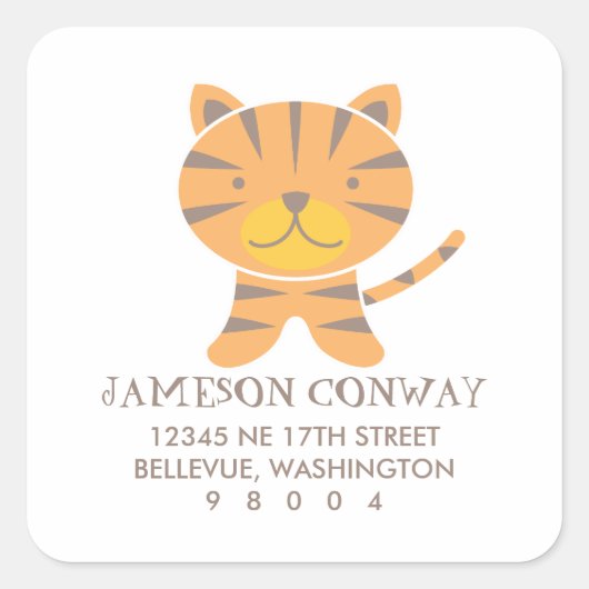 Tiger Square Address Label Quadratischer Aufkleber (Vorderseite)