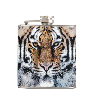 Tiger Streifen Portrait in Grafik-Press-Stil Flachmann