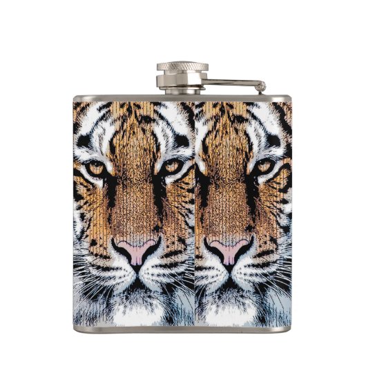 Tiger Streifen Portrait in Grafik-Press-Stil Flachmann (Rückseite)