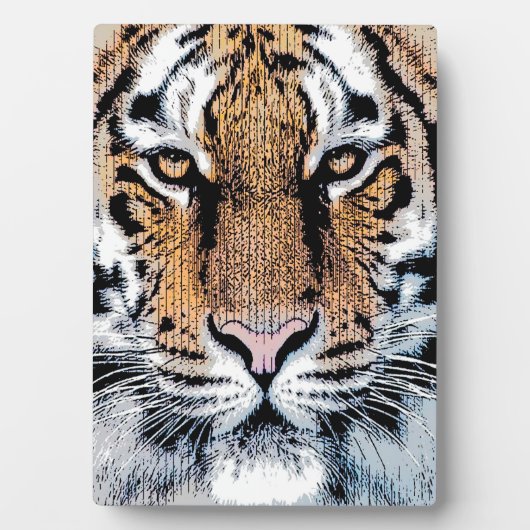 Tiger Streifen Portrait in Grafik-Press-Stil Fotoplatte (Vorderseite)