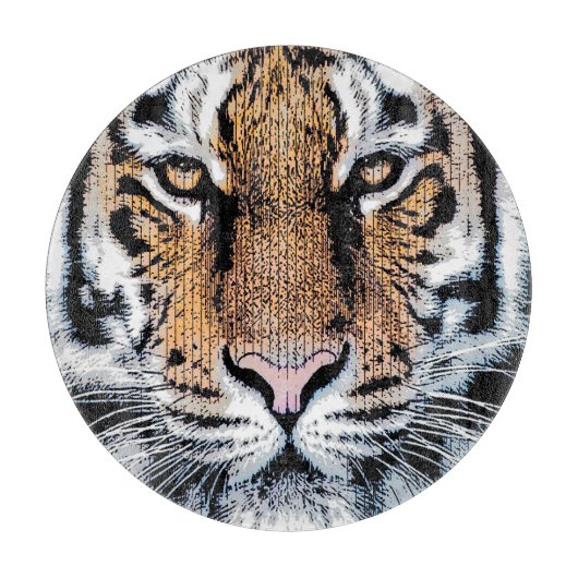 Tiger Streifen Portrait in Grafik-Press-Stil Schneidebrett (Vorderseite)