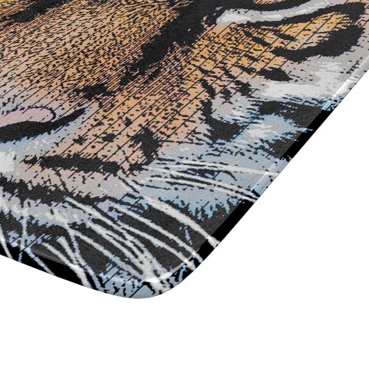 Tiger Streifen Portrait in Grafik-Press-Stil Schneidebrett (Ecke)