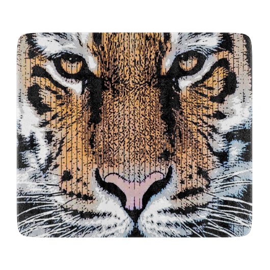 Tiger Streifen Portrait in Grafik-Press-Stil Schneidebrett (Vorderseite)