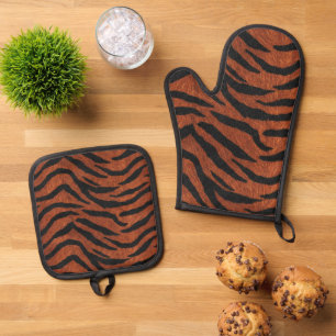 Tiger-Streifen-Wildmuster Ofenhandschuh & Topflappen-Set