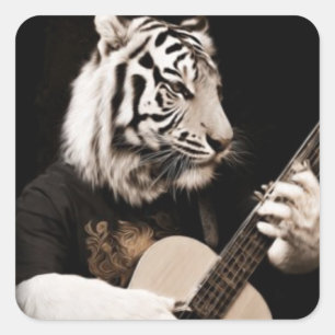 Tiger Strings – Elegante Musikkunst Quadratischer Aufkleber