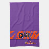 Tiger Stripe Lila Orange Fußball Design Geschirrtuch (Vertikal)