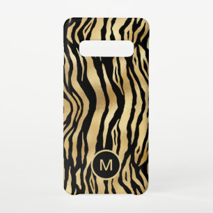 Tiger Stripe Muster Monogram Initial Gold Black Samsung Galaxy S10 Hülle
