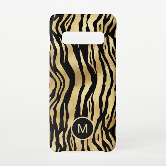 Tiger Stripe Muster Monogram Initial Gold Black Samsung Galaxy Hülle (Rückseite)