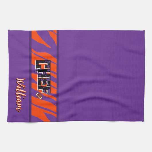 Tiger Stripe Purple Orange Football Design Geschirrtuch (Horizontal)