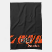Tiger Stripe Schwarz Orange Fußball Design Geschirrtuch (Vertikal)