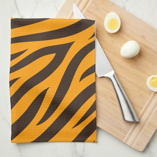 Tiger Stripe schwarz Orange Wildtier Hautmuster Geschirrtuch (Viertel Falte)