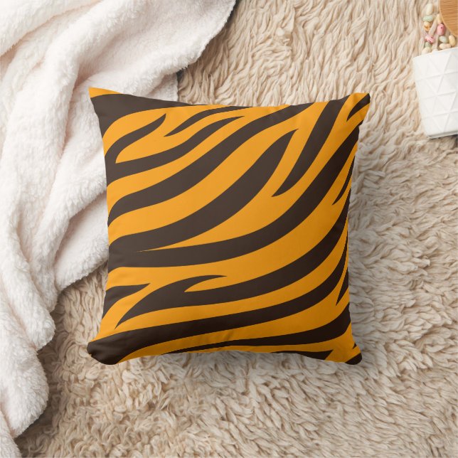 Tiger Stripe schwarz Orange Wildtier Hautmuster Kissen (Decke)