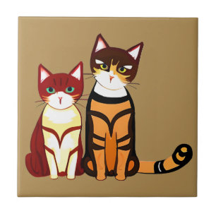 Tiger Striped Cat und Ginger Kitten Fliese