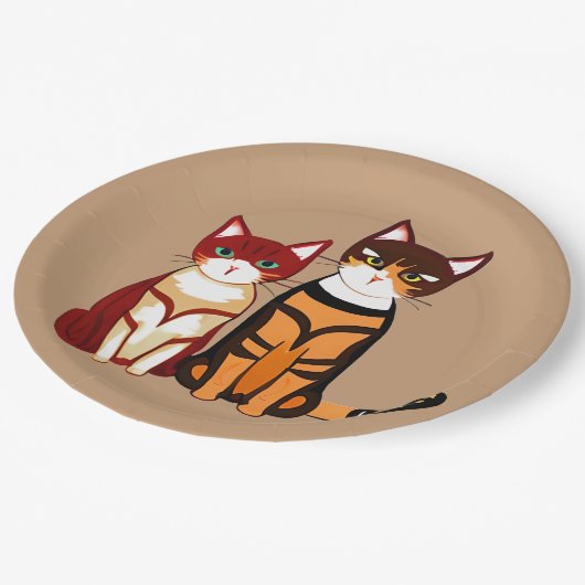 Tiger Striped Cat und Ginger Kitten Pappteller (Schrägansicht)