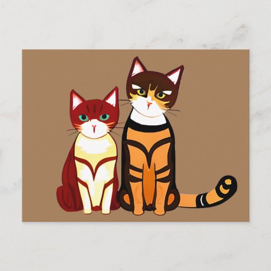 Tiger Striped Cat und Ginger Kitten Postkarte (Vorderseite)