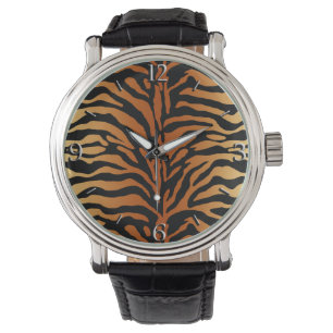 Tiger Stripes Animal Print, Amber, Black & Tan Armbanduhr