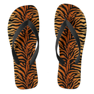 Tiger Stripes Animal Print, Amber, Schwarz und Tan Badesandalen