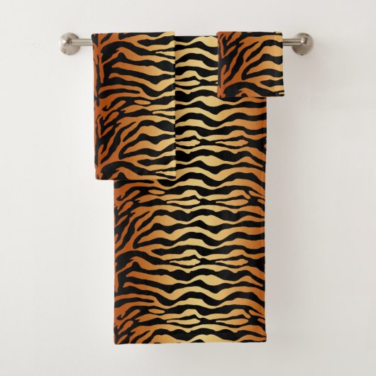 Tiger Stripes Animal Print, Amber, Schwarz und Tan Badhandtuch Set (Insitu)