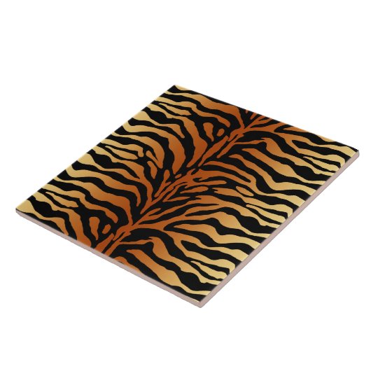 Tiger Stripes Animal Print, Amber, Schwarz und Tan Fliese (Seite)