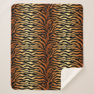 Tiger Stripes Animal Print, Amber, Schwarz und Tan Sherpadecke