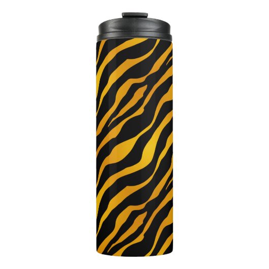 Tiger Stripes Animal Print, Amber und Schwarz Thermosbecher (Vorderseite)