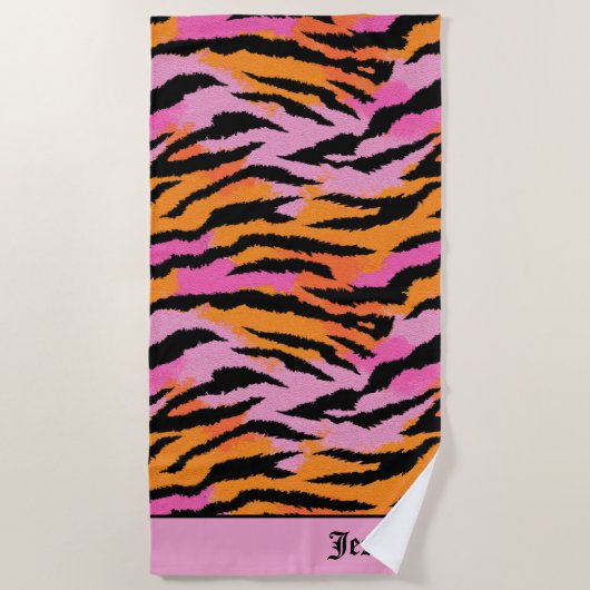 Tiger Stripes Animal Print Colority y2k Name Strandtuch (Vorderseite)