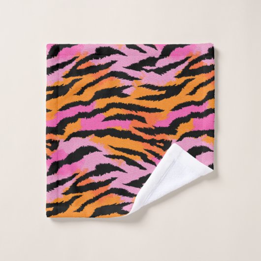 Tiger Stripes Animal Print Lavendel & Orange Name Badhandtuch Set (Waschlappen)