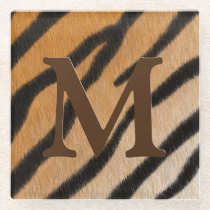 Tiger Stripes Animal Print Mahogany Monogram Glasuntersetzer