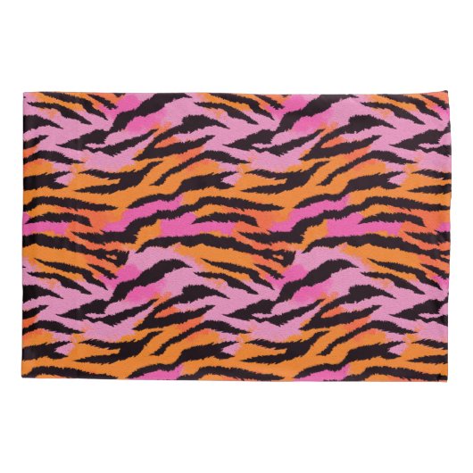 Tiger Stripes Animal Print Pink & Orange Glamour Kissenbezug (Rückseite)