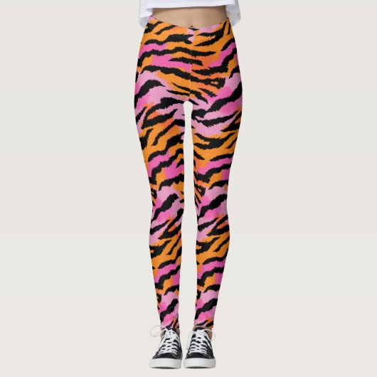 Tiger Stripes Animal Print Vibranly Girly Glam Leggings (Vorderseite)