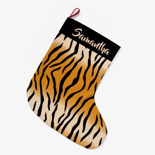 Tiger Stripes Muster Grosser Weihnachtsmann Strump Großer Weihnachtsstrumpf (Vorderansicht (hängend))