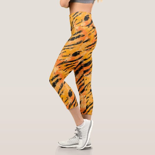 Tiger Stripes Orange Muster Capri Leggings (Links)