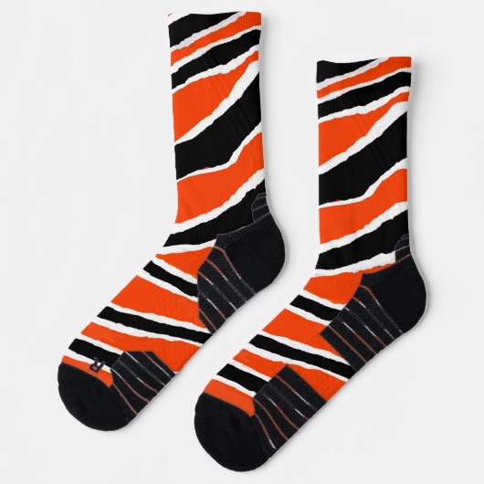 Tiger Stripes Orange Schwarzes Muster Socken (Links)