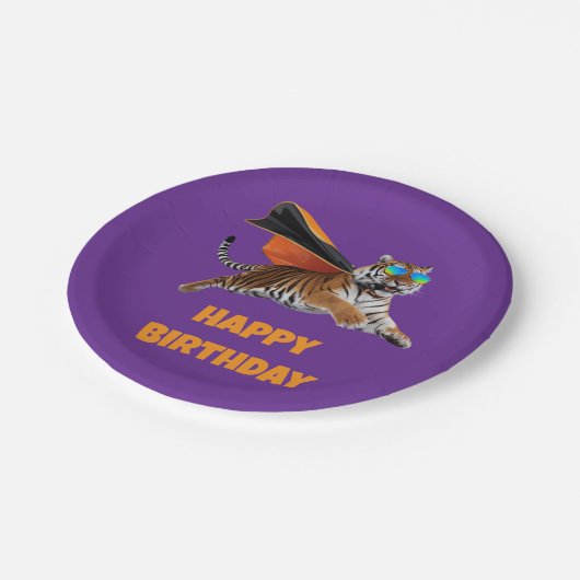Tiger Superhero Pappteller (Schrägansicht)