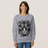 Tiger Sweatshirt | Schwarzer und Weißer Tiger Zeic (Vorne ganz)