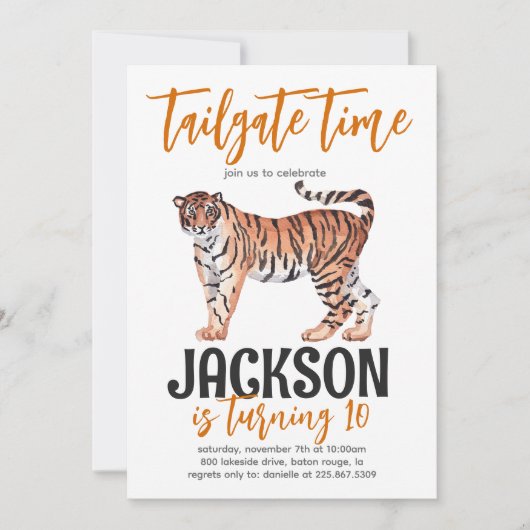 Tiger Tailgate Birthday Invite Einladung (Vorderseite)