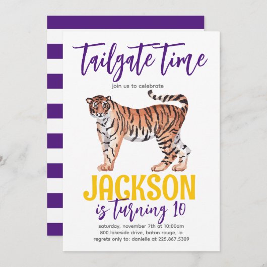 Tiger Tailgate Birthday Invite Einladung (Vorne/Hinten)