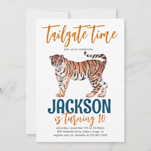 Tiger Tailgate Birthday Invite Einladung (Vorderseite)