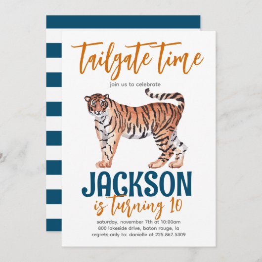 Tiger Tailgate Birthday Invite Einladung (Vorne/Hinten)
