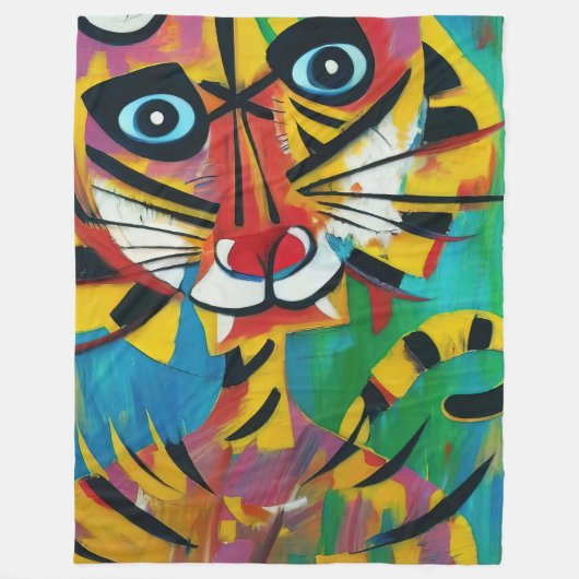 TIGER TANGO Whimsical Untamed Jungle Cat Painting Fleecedecke (Vorderseite)