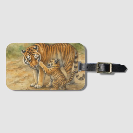 Tiger-Tenderness - Eltern und Küken im Wald Gepäckanhänger (Vorderseite (Horizontal))