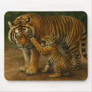 Tiger-Tenderness - Eltern und Küken im Wald Mousepad