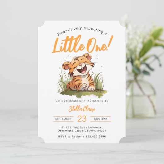 Tiger Themed Baby Dusche Einladung (Stehend Vorderseite)