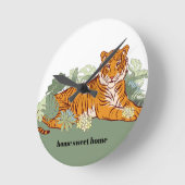 Tiger, Tierdschungel Runde Wanduhr (Winkel)