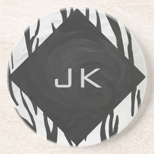 Tiger Tiger Black/White Print Sandstein Untersetzer (Vorne)