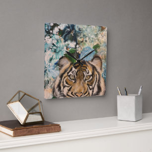 Tiger Time Quadratische Wanduhr
